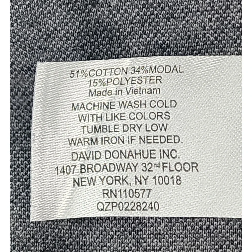 David Donahue Mens Cotton Blend Charcoal Quarter-Zip Pullover Sweater Size Large
